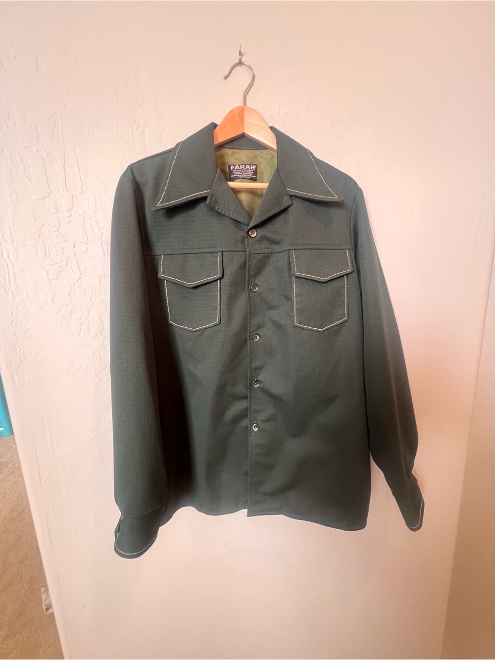 Vintage Farah Men's Dark Green Casual Button polyester knit Shacket